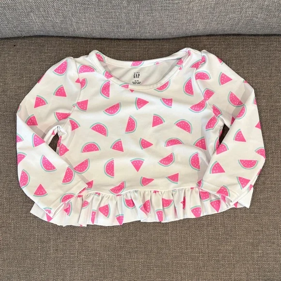 GAP Pink & White Watermelon Ruffle Rashguard Two-Piece Swim Set - Picture 4 of 7